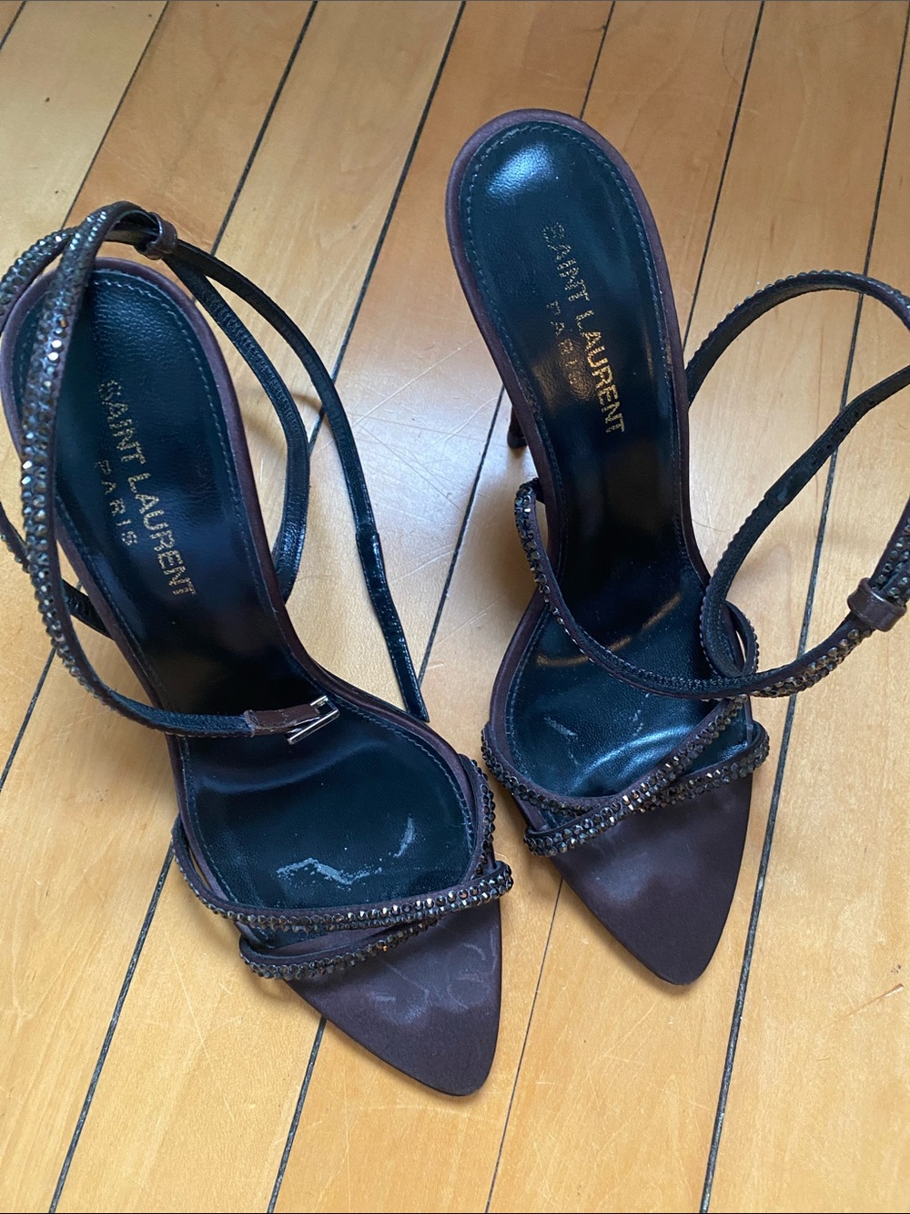 Saint Laurent - Ava 105 embellished satin sandals - Picture 2 of 8